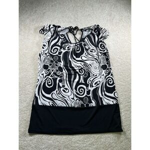 Plus Size Sixteen Stretch V-Neck Top 2X Black & White Swirl Pattern Polyester/Sp